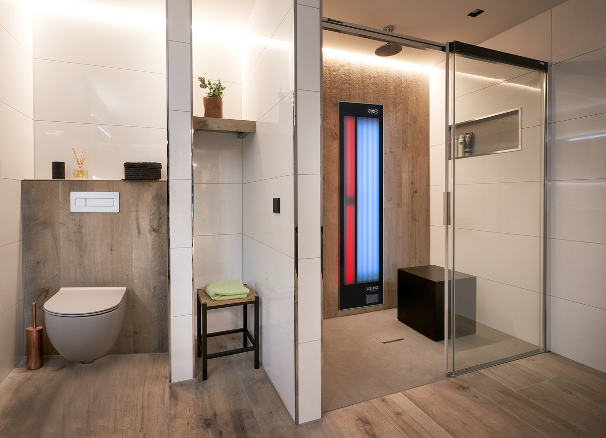 wandcloset gio met borstelgarnituur oud koper feel good shower met slate douchevloer grijs